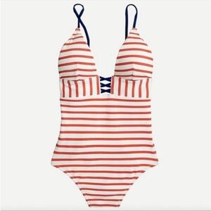 J. Crew Stripe Plunge One Piece Swimsuit